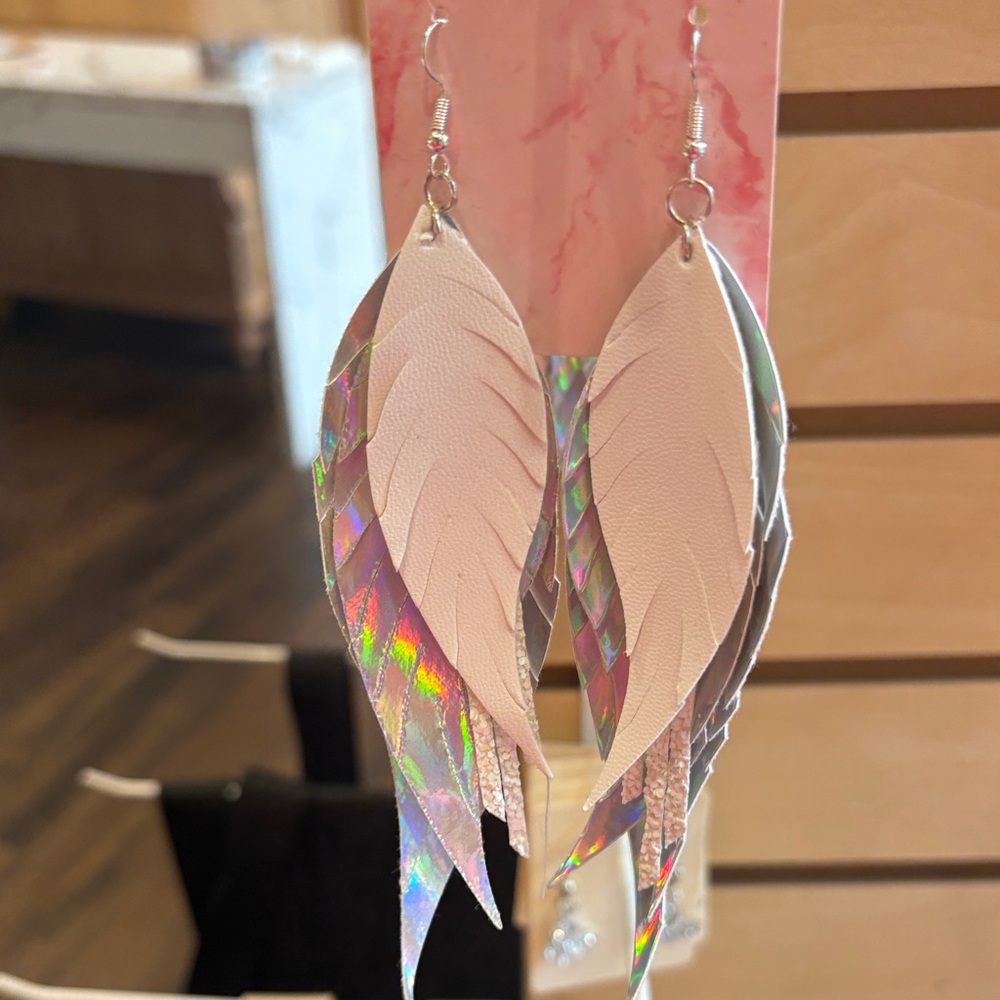 Iridescent Feather Earrings